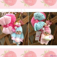 Sweet Monchhichi Mascot Keychain with Zipper Heart Bag Candy & Cake 255730+255740